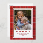 Merry Red Pset Single Photo Kerstmis Feestdagenkaart (Voorkant / Achterkant)