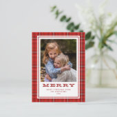 Merry Red Pset Single Photo Kerstmis Feestdagenkaart (Staand voorkant)