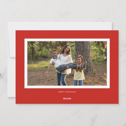 Merry Red Retro Script Christmas Photo Feestdagenkaart (Achterkant)
