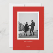 Merry Red Retro Script Kerstfoto Feestdagenkaart (Achterkant)
