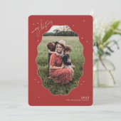 Merry Red Scallop Frame Holiday Photo Card Feestdagenkaart (Staand voorkant)