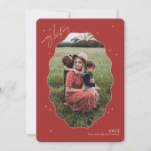 Merry Red Scallop Frame Holiday Photo Card Feestdagenkaart (Voorkant)