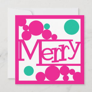 Merry Retro Bubbles Lichtroze en Groen Feestdagenkaart