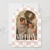 Merry Retro Checkerboard Arch Foto Vakantie Kaart (Voorkant)