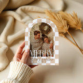 Merry Retro Checkerboard Arch Foto Vakantie Kaart