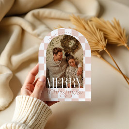 Merry Retro Checkerboard Arch Foto Vakantie Kaart
