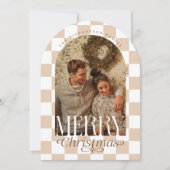 Merry Retro Checkerboard Arch Foto Vakantie Kaart (Voorkant)
