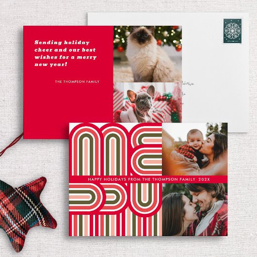 Merry Retro Striped Type Holiday Card Feestdagenkaart