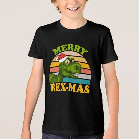 Merry Rex-mas Kerstmis Dinosaur Cute Dino Tri-Blend Shirt (Voorkant)