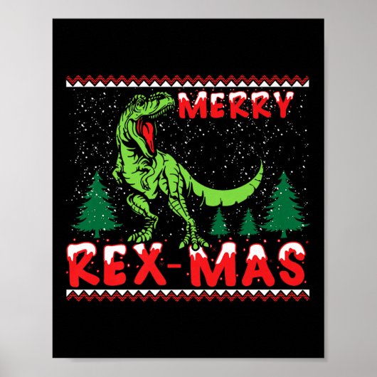 Merry Rex-mas T-rex Dinosaur Premium Poster (Voorkant)