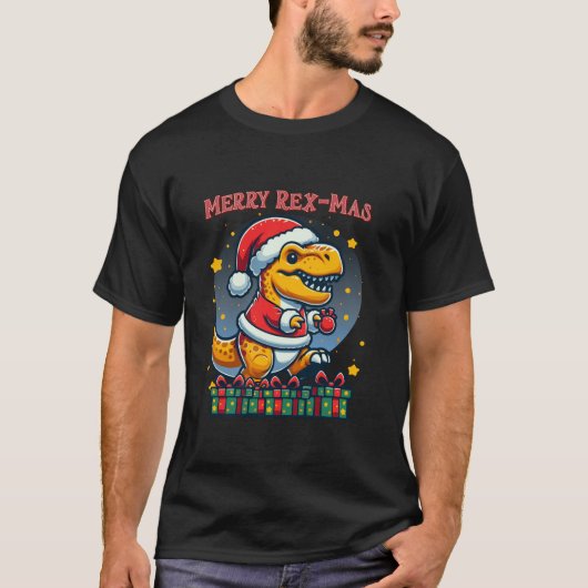 Merry Rex Mas T Rex Dinosaur Santa Funny Christmas T-shirt (Voorkant)