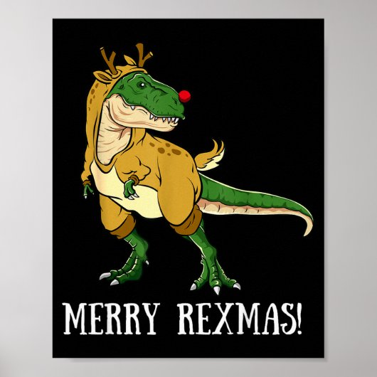 Merry Rexmas Reindeer T-rex Rudolph Dinosaur Chris Poster (Voorkant)