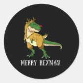 Merry Rexmas Reindeer T-rex Rudolph Dinosaur Chris Ronde Sticker (Voorkant)