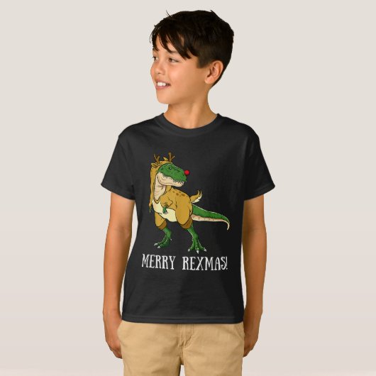 Merry Rexmas Reindeer T-rex Rudolph Dinosaur Chris T-shirt (Voorkant volledig)