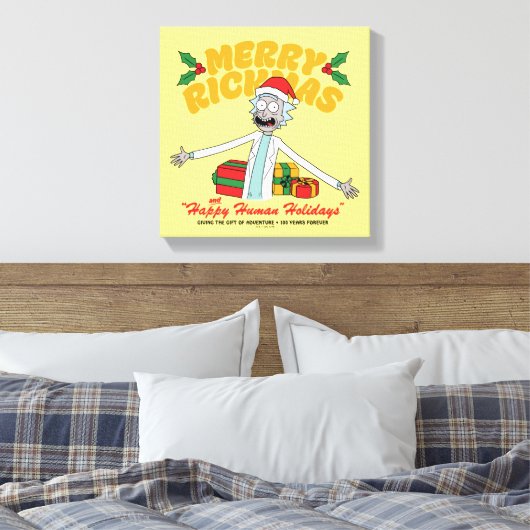 Merry Rickmas and Happy Human Holidays Canvas Afdruk (Insitu (Slaapkamer))