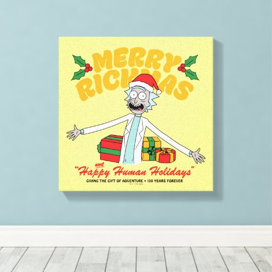Merry Rickmas and Happy Human Holidays Canvas Afdruk (Insitu (Houten vloer))
