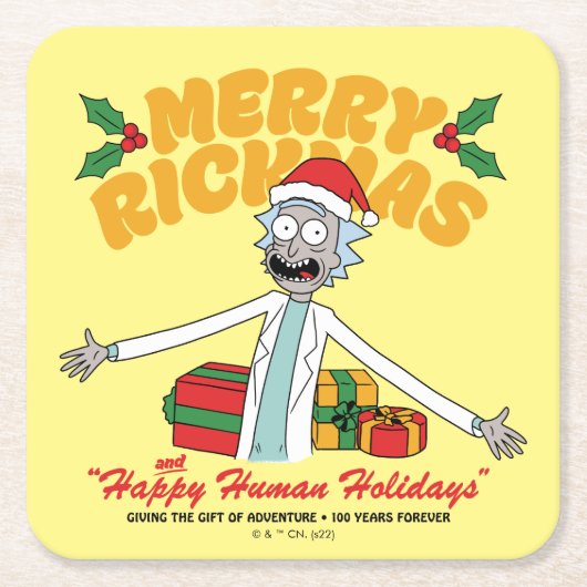 Merry Rickmas and Happy Human Holidays Kartonnen Onderzetters (Voorkant)