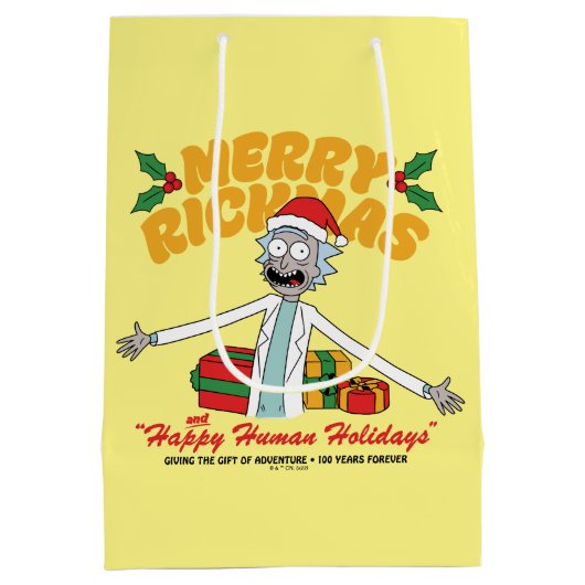 Merry Rickmas and Happy Human Holidays Medium Cadeauzakje (Achterkant)