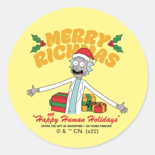 Merry Rickmas and Happy Human Holidays Ronde Sticker (Voorkant)