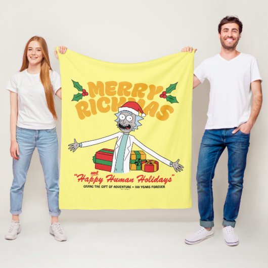 Merry Rickmas en Happy Human Feestdagen Fleece Deken (In situ)