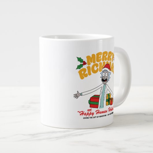Merry Rickmas en Happy Human Feestdagen Grote Koffiekop (Voorkant rechts)
