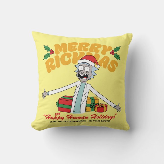 Merry Rickmas en Happy Human Feestdagen Kussen (Voorkant)