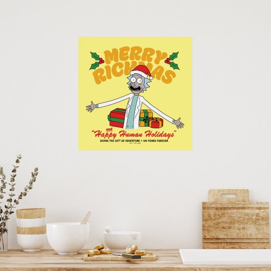 Merry Rickmas en Happy Human Feestdagen Poster (Keuken)