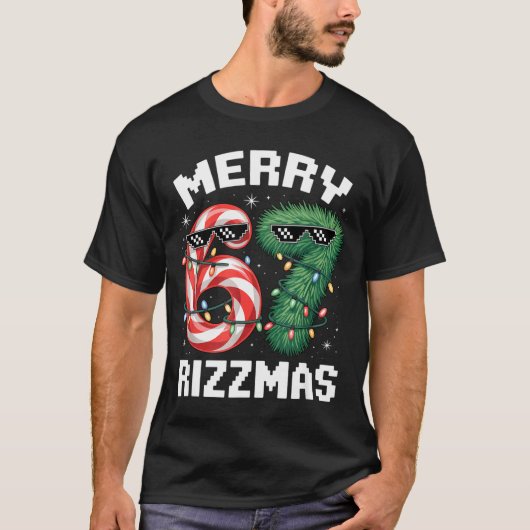 Merry Rizzmas 67 Candy Cane Tree Sungles Funny  T-shirt (Voorkant)