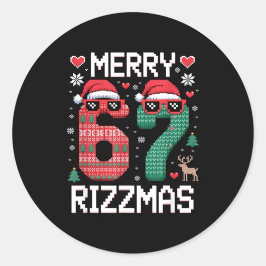 Merry Rizzmas 67 Knitted Sweater Sungles Funny  Ronde Sticker (Voorkant)