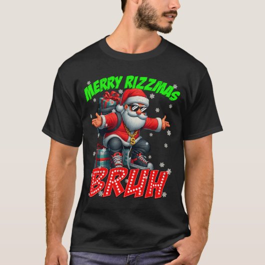 Merry Rizzmas Bruh Graphic Santa Pjs Christmas Xma T-shirt (Voorkant)