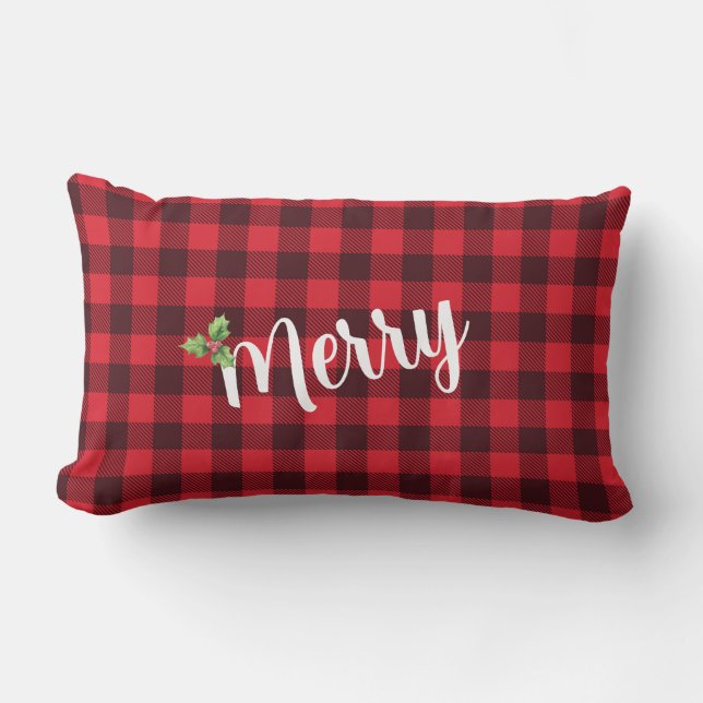 Merry - Rood en Zwart geruite Buffalo Plaid   Kussen (Voorkant)