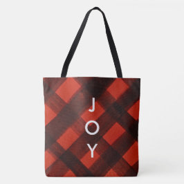MERRY Rood Zwart Plaid Tartan Kerstvakantie Tote Bag