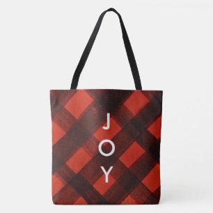 MERRY Rood Zwart Plaid Tartan Kerstvakantie Tote Bag