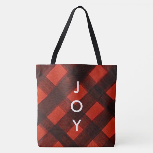 MERRY Rood Zwart Plaid Tartan Kerstvakantie Tote Bag (Voorkant)