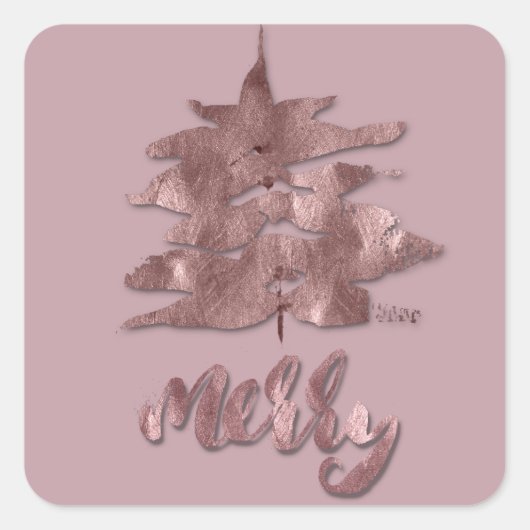 Merry Roos Gold Mauve Kerstmis Metallic Copp Vierkante Sticker (Voorkant)