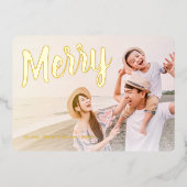 Merry Roze Retro Glitter Goud Metaalglans Folie Feestdagenkaart (Voorkant)