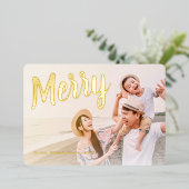 Merry Roze Retro Glitter Goud Metaalglans Folie Feestdagenkaart (Staand Voorkant)