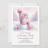 Merry Roze Sneeuwman Bewerkbare Kerst Uitnodiging (Voorkant)