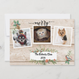 Merry! Rustic Barnwood Three Photo Holiday
