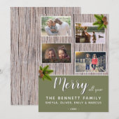 Merry Rustic Wood Kerstfamilie 4 Foto Collage Feestdagenkaart (Voorkant / Achterkant)