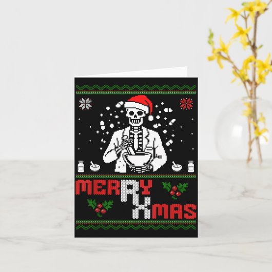 Merry Rx Mas Skeleton Pharmacist Pharmacy Tech Ugl Kaart (Gele Bloem)