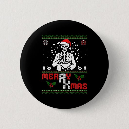 Merry Rx Mas Skeleton Pharmacist Pharmacy Tech Ugl Ronde Button 5,7 Cm (Voorkant)