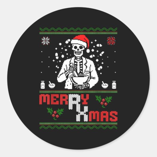 Merry Rx Mas Skeleton Pharmacist Pharmacy Tech Ugl Ronde Sticker (Voorkant)