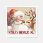 Merry Santa and Rudolph Christmas Napkins Dinner Servet (Voorkant)