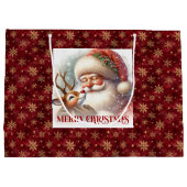 Merry Santa Claus and Rudolph Christmas Gift Bag Groot Cadeauzakje (Achterkant)