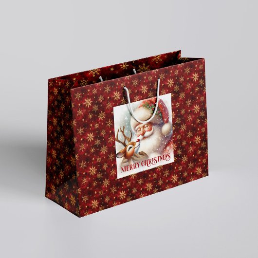 Merry Santa Claus and Rudolph Christmas Gift Bag Groot Cadeauzakje