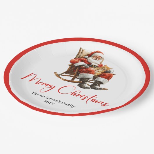 Merry Santa Claus Custom Name Editable Party Plate Papieren Bordje (Gekanteld)