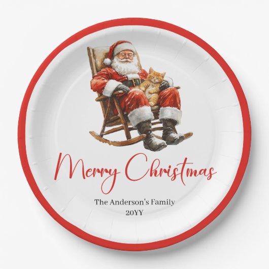 Merry Santa Claus Custom Name Editable Party Plate Papieren Bordje (Voorkant)