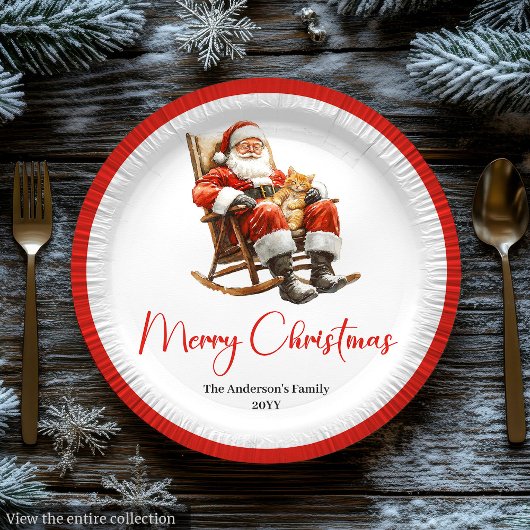 Merry Santa Claus Custom Name Editable Party Plate Papieren Bordje