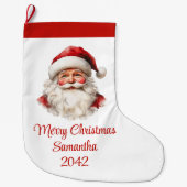 Merry Santa Claus Custom Name Editable Stocking Grote Kerstsok (Voorkant)